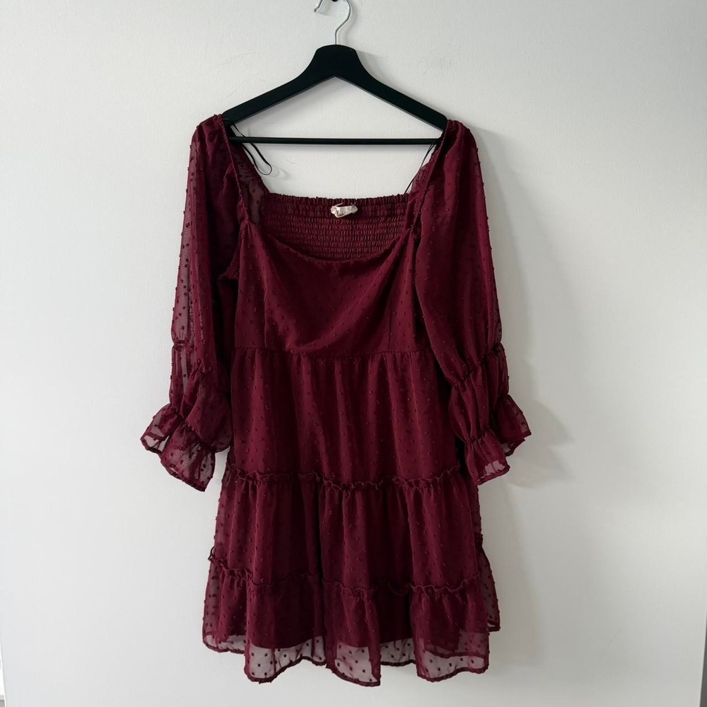 Altar'd State Dress Womens L Burgundy Mini Polka
